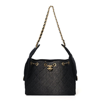 Chanel Washed Denim Quilted Small Chanel 25 Handbag Black 1 of 10