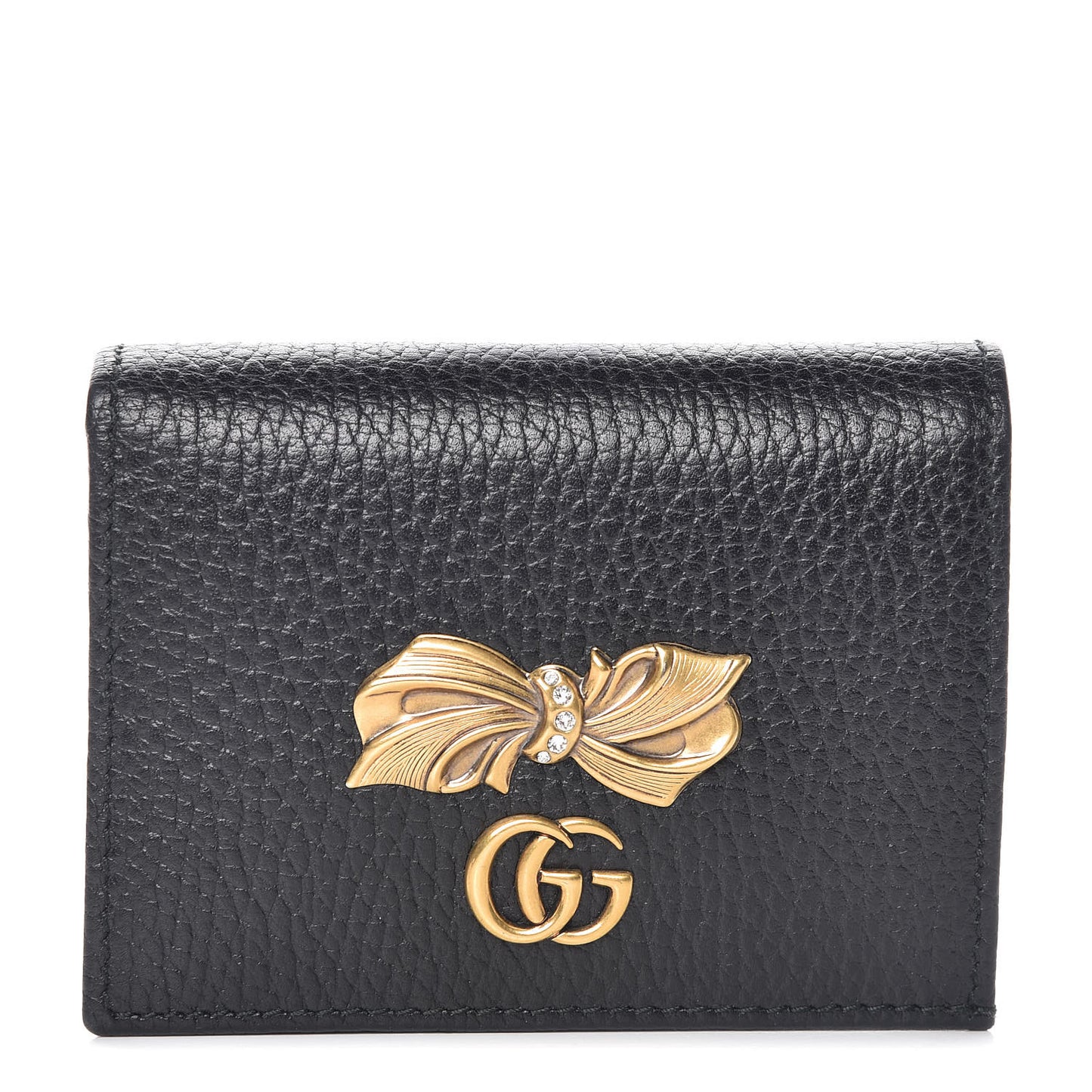 Calfskin GG Marmont Bow Card Case Black