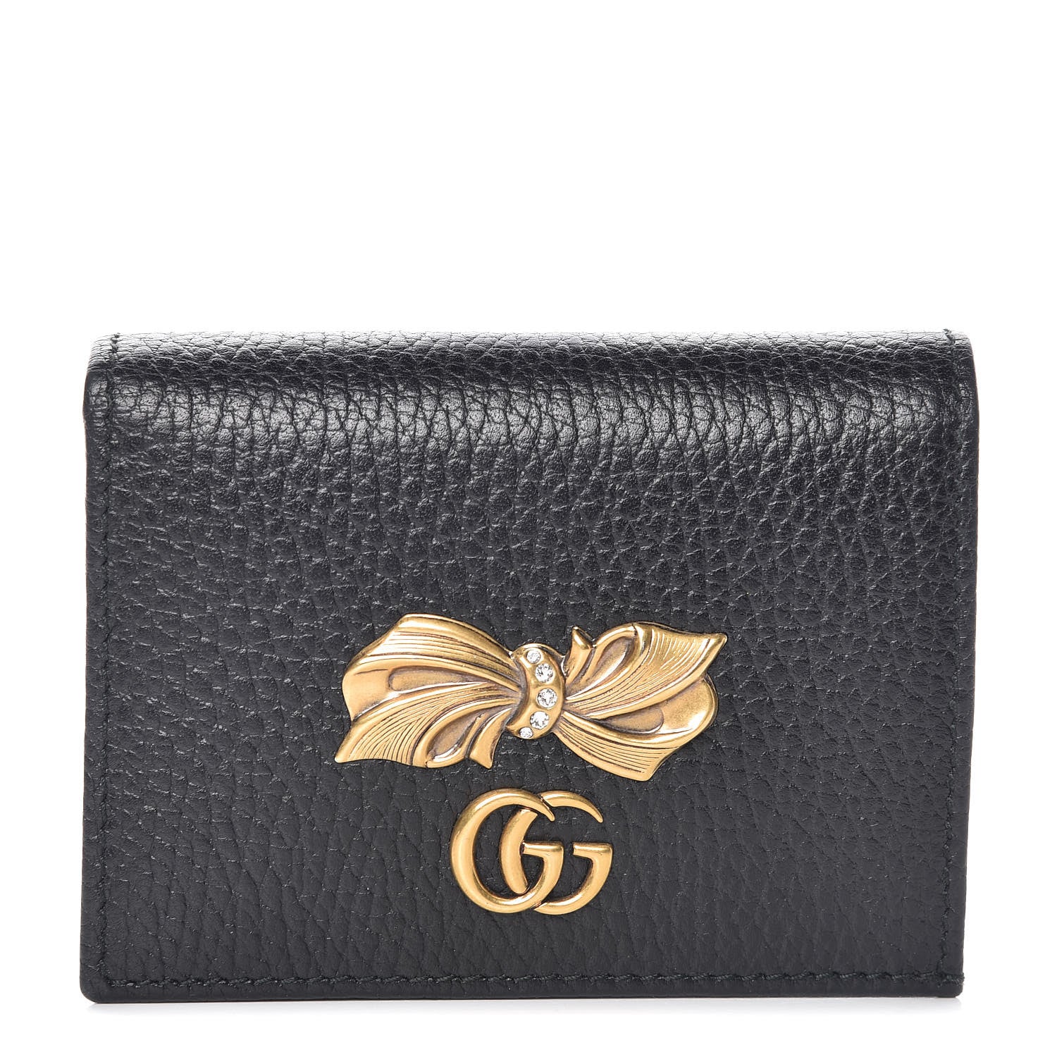Gucci Calfskin GG Marmont Bow Card Case Black 1 of 9