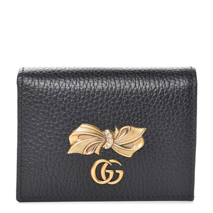 Gucci Calfskin GG Marmont Bow Card Case Black 1 of 9