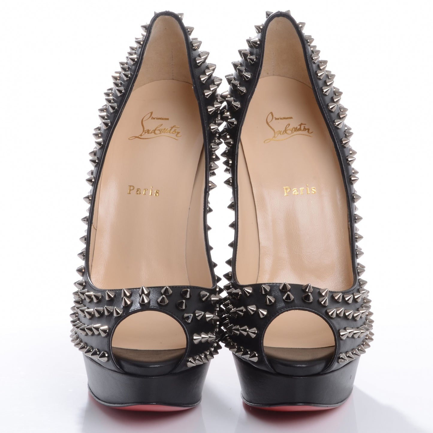 Calfskin Lady Peep Spikes VIP 150 Pumps 42 Black Silver