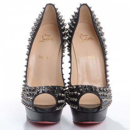 Christian Louboutin Calfskin Lady Peep Spikes VIP 150 Pumps 42 Black Silver 2 of 8