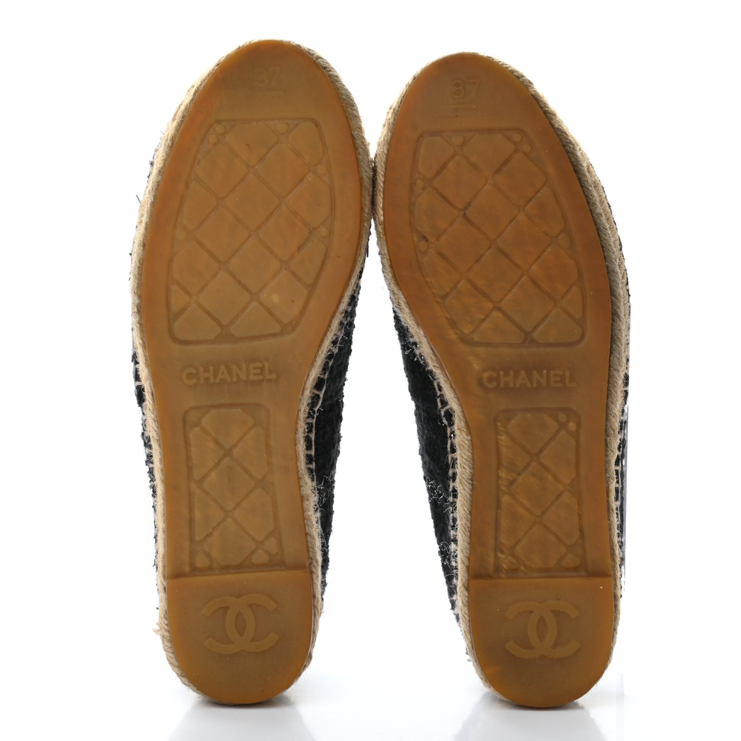 Tweed Lambskin CC Espadrilles 37 Black Silver