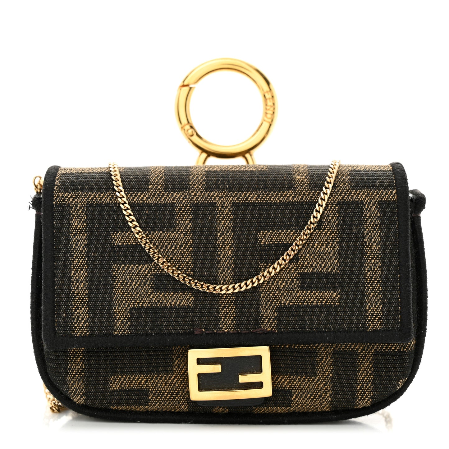 Fabric Jacquard FF 1974 Nano Baguette Charm Tobacco Moro Black
