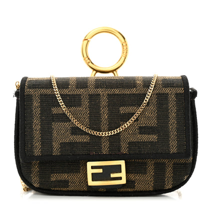 Fendi Fabric Jacquard FF 1974 Nano Baguette Charm Tobacco Moro Black 1 of 10
