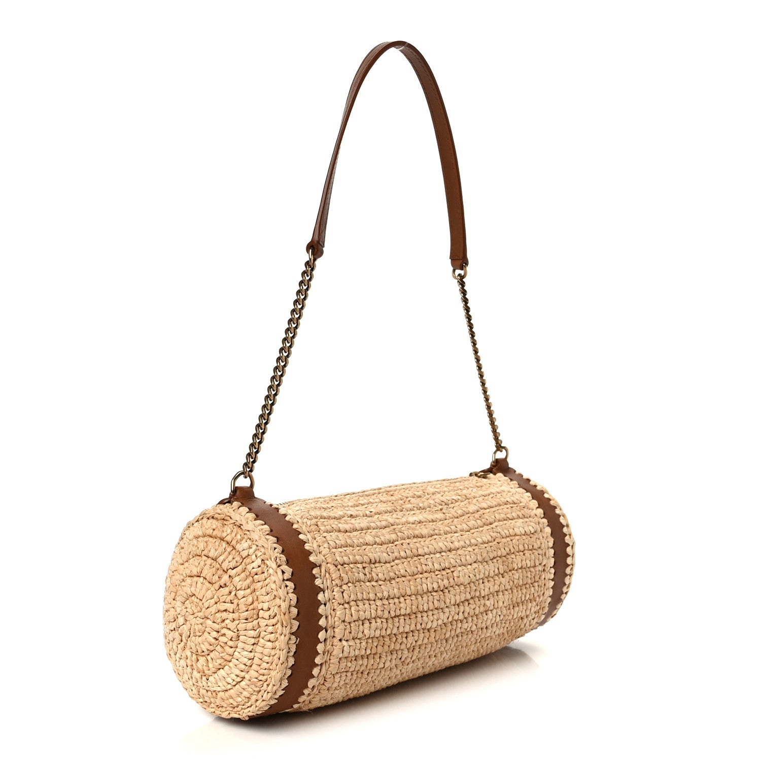 Saint Laurent Raffia Monogram Cassandre Small Cylindric Bag Natural Brick 3 of 11