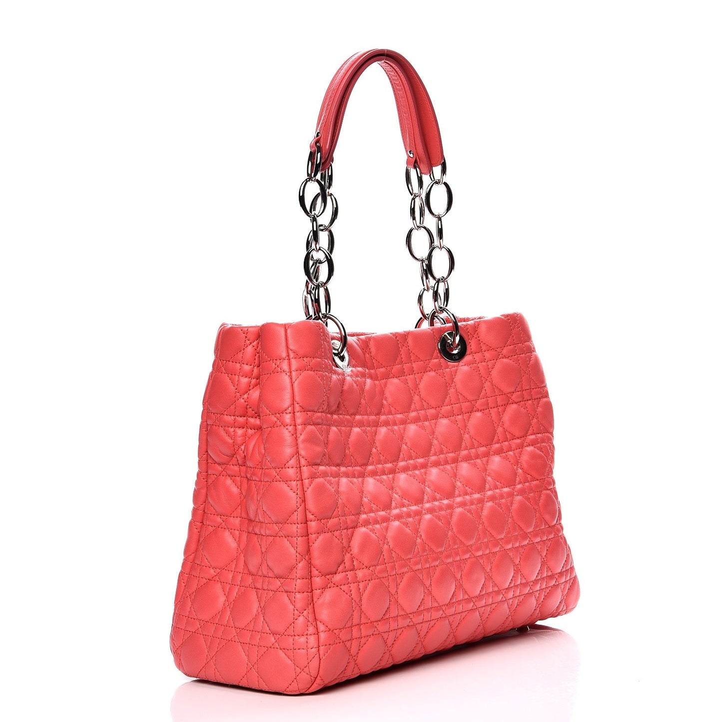 Lambskin Cannage Large Dior Soft Shopping Tote Coral