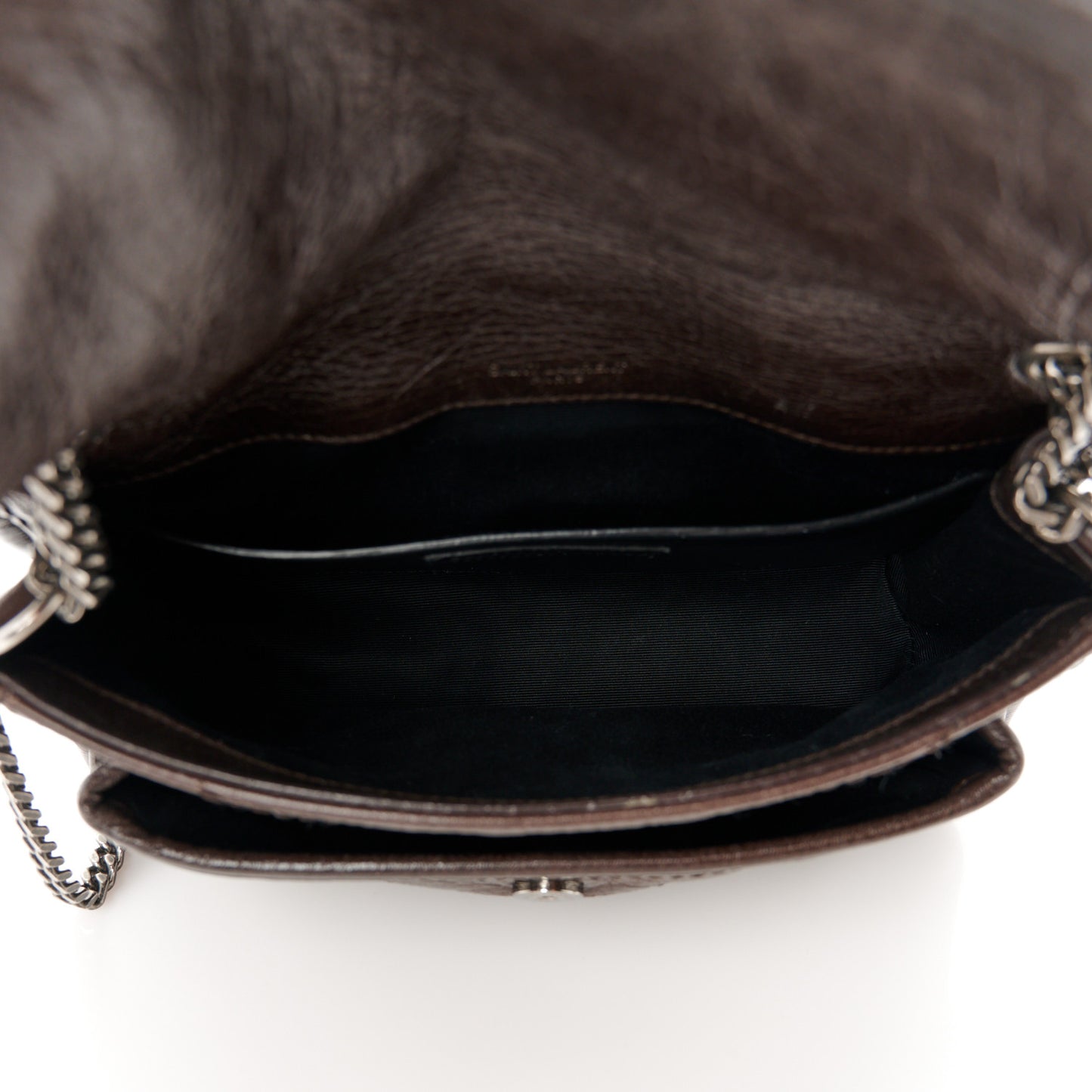 Crinkled Lambskin Matelasse Monogram Baby Niki Chain Satchel Chocolate