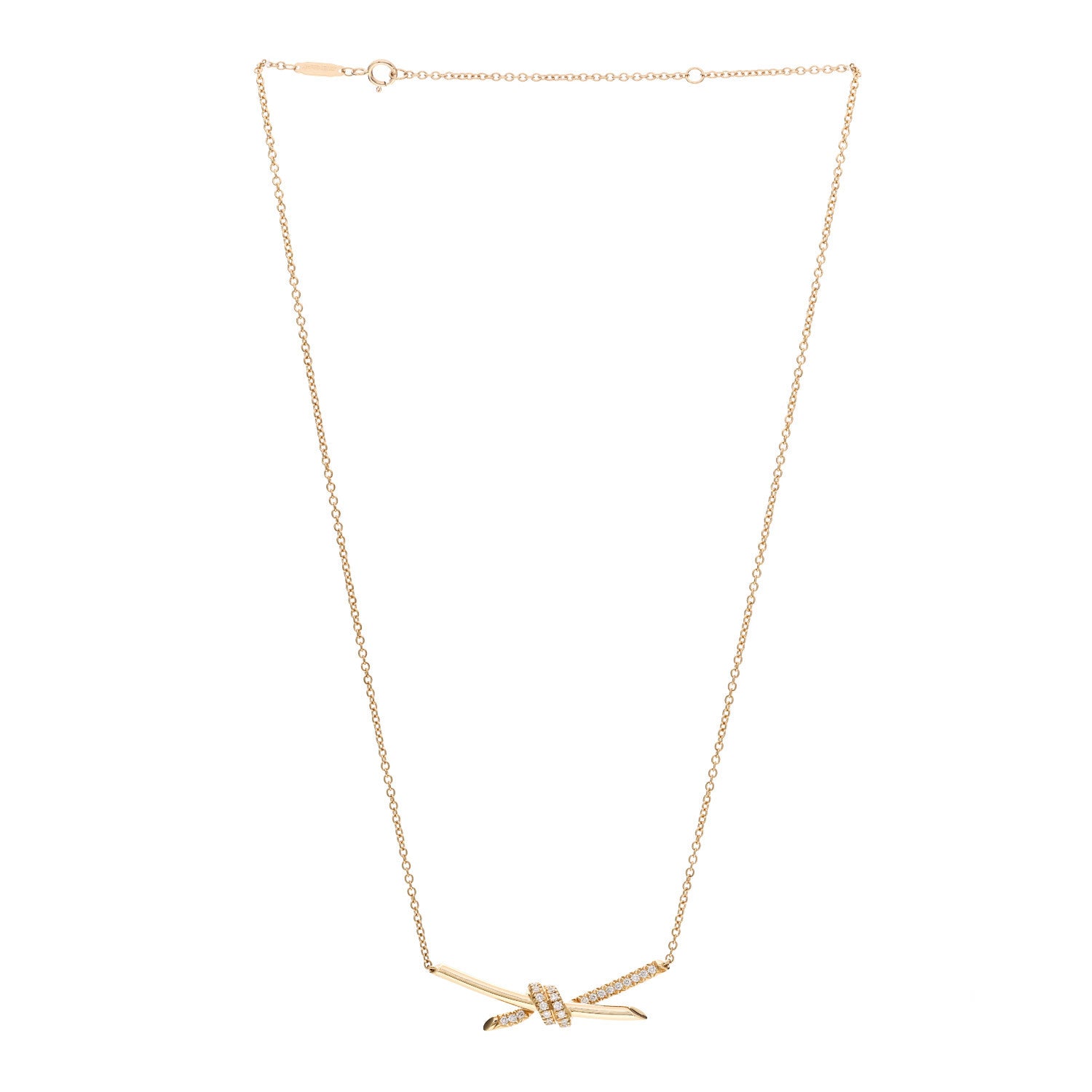 Tiffany 18K Yellow Gold Diamond Knot Necklace 3 of 6