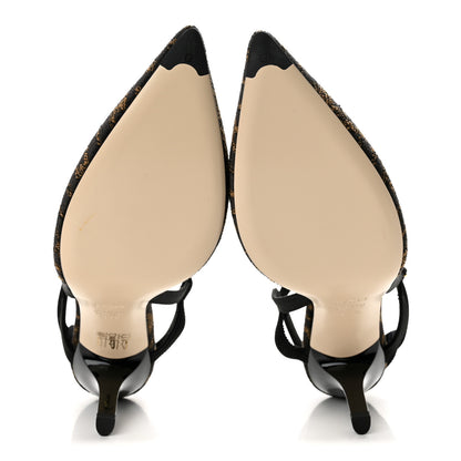 Fendi Fabric Jacquard FF Colibri Lite 85mm Slingback Pumps 39.5 Tobacco Black 6 of 8