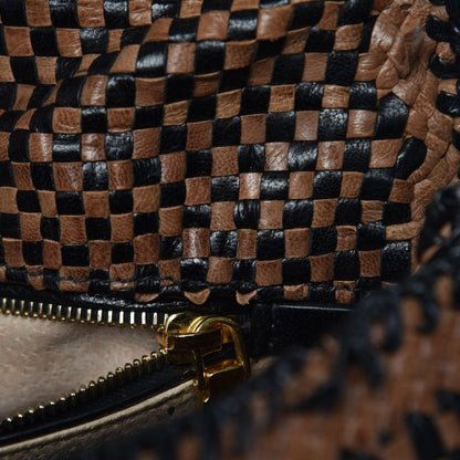 Prada Goatskin Woven Top Handle Satchel Black Tan 11 of 20