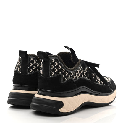 Chanel Suede Calfskin Embroidered CC Sneakers 39 Black Beige 4 of 9