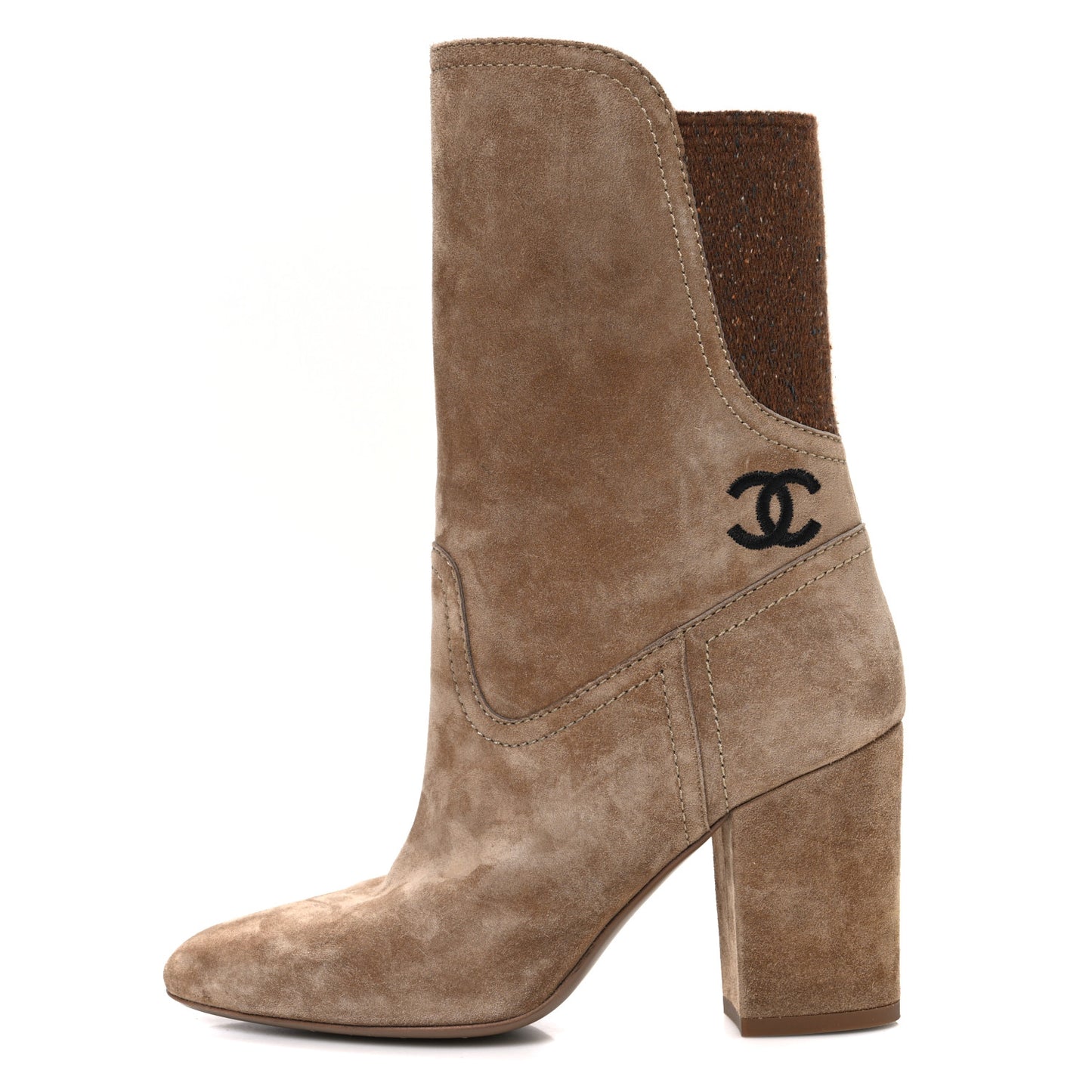 Suede Calfskin Fabric Short Boots 36 Brown