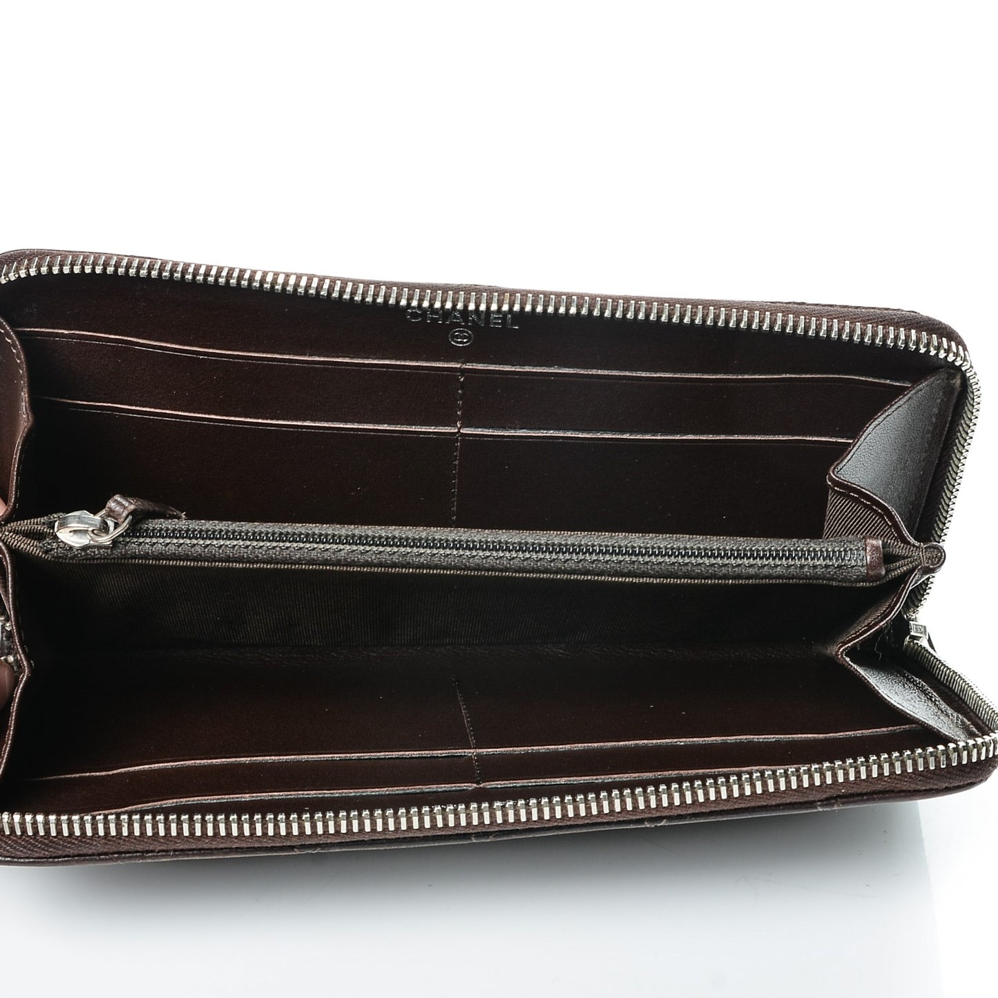 Caviar Quilted Large Gusset Zip Around Wallet Dark Brown