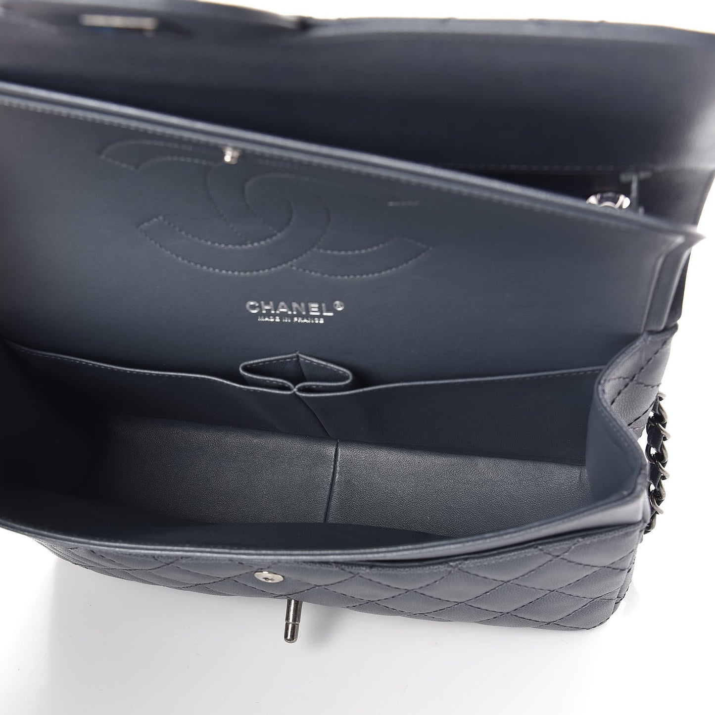Caviar Quilted Jumbo Double Flap Dark Grey