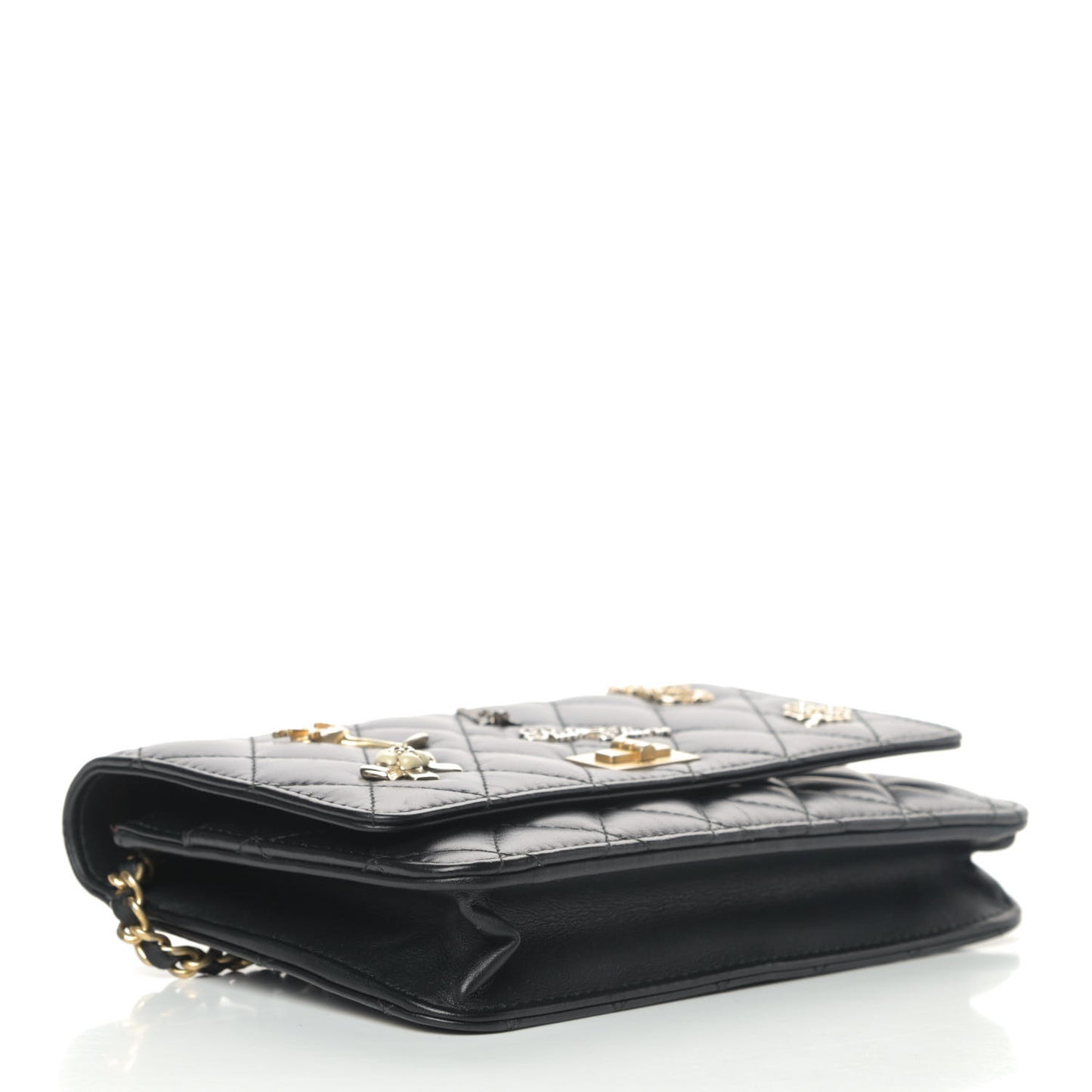 Aged Calfskin Quilted Lucky Charms 2.55 Reissue Wallet On Chain WOC Black
