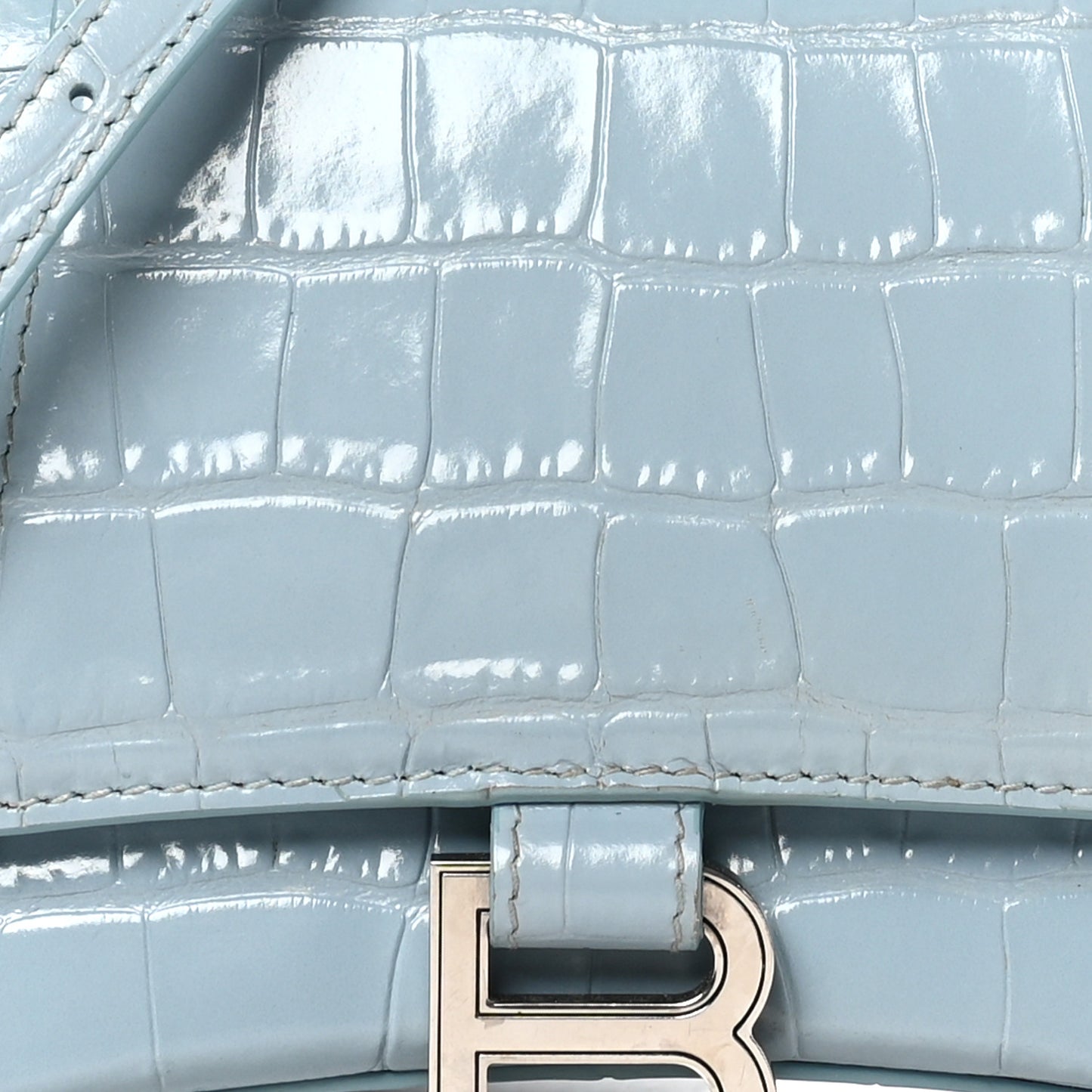 Shiny Calfskin Crocodile Embossed Small Hourglass Top Handle Bag Blue Grey