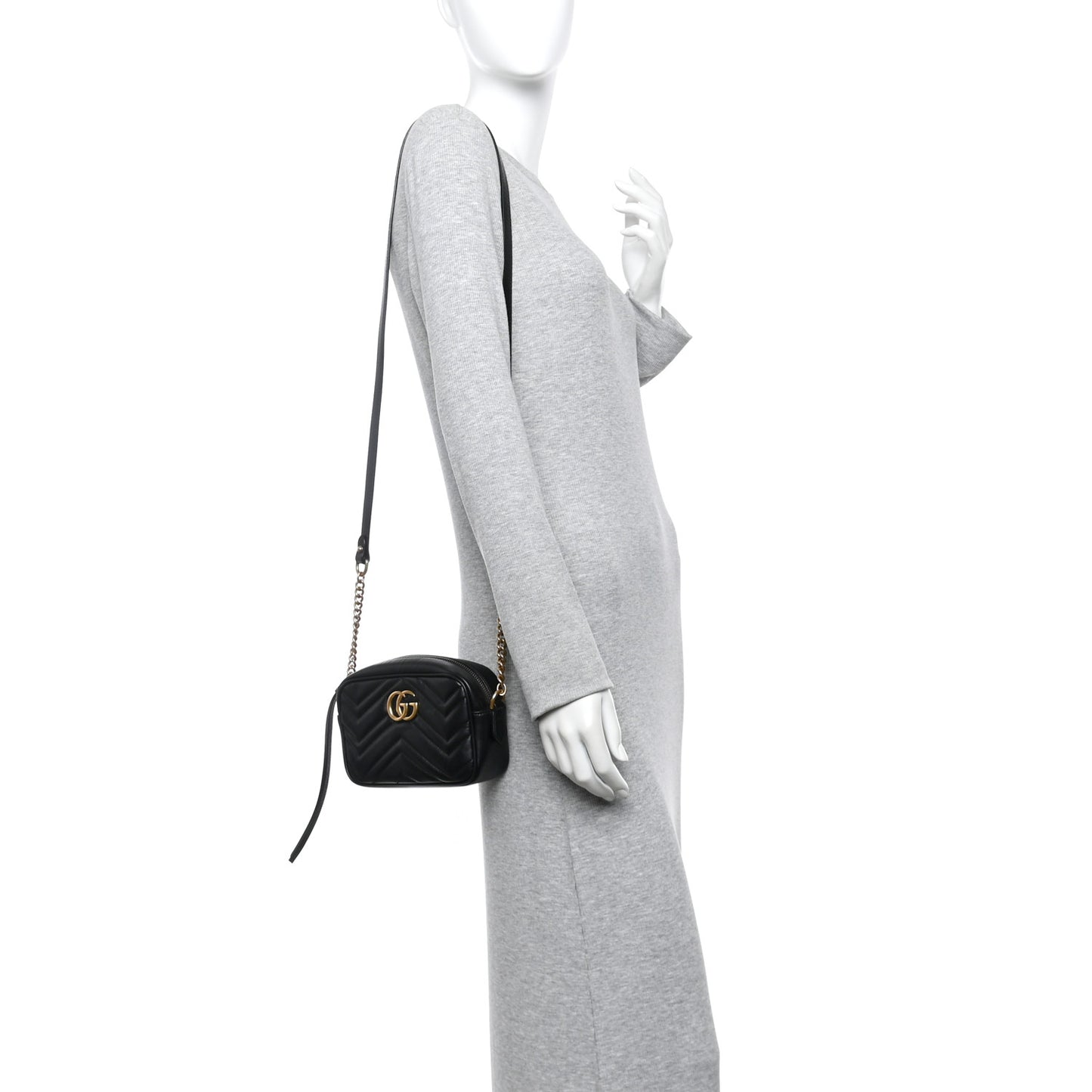 Calfskin Matelasse Mini GG Marmont Chain Shoulder Bag Black