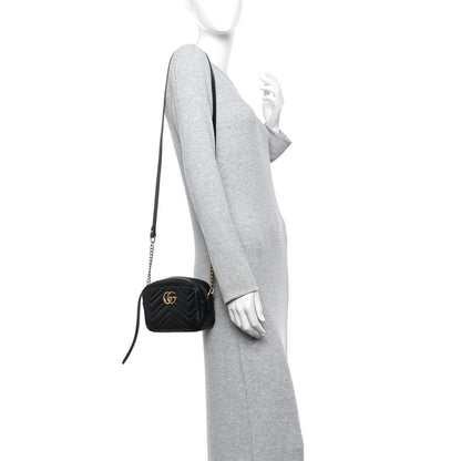 Gucci Calfskin Matelasse Mini GG Marmont Chain Shoulder Bag Black 2 of 10