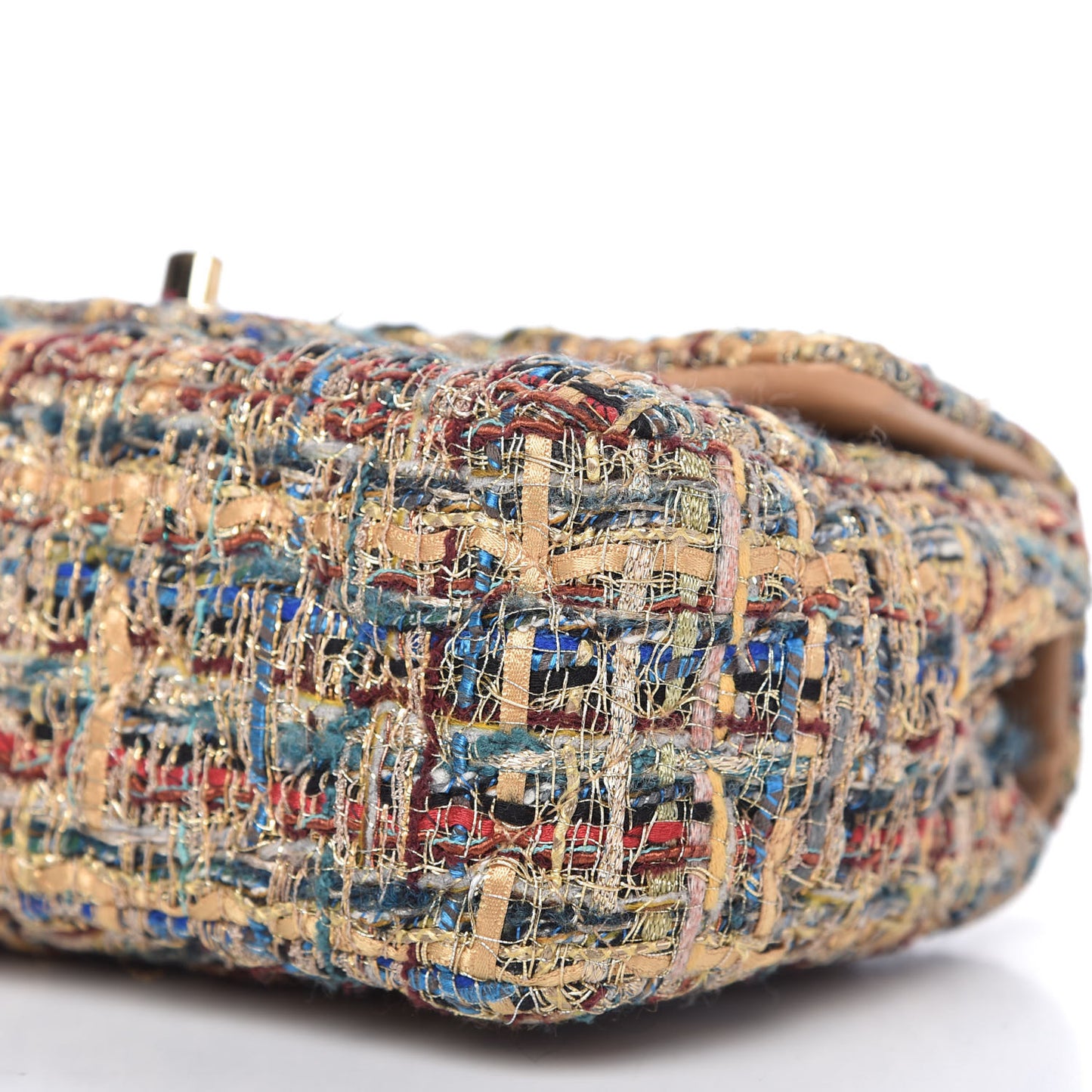 Tweed Quilted Mini Rectangular Flap Gold Blue