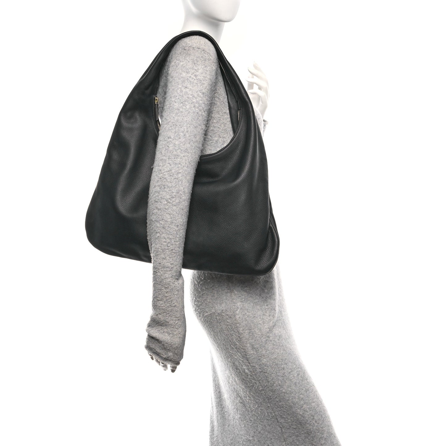 Grained Calfskin Medium Everyday Shoulder Bag Black