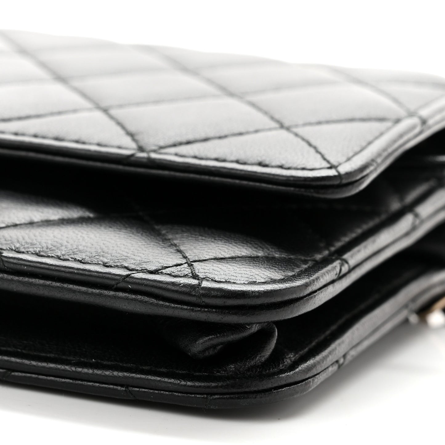 Lambskin Quilted Trendy CC Wallet On Chain WOC Black