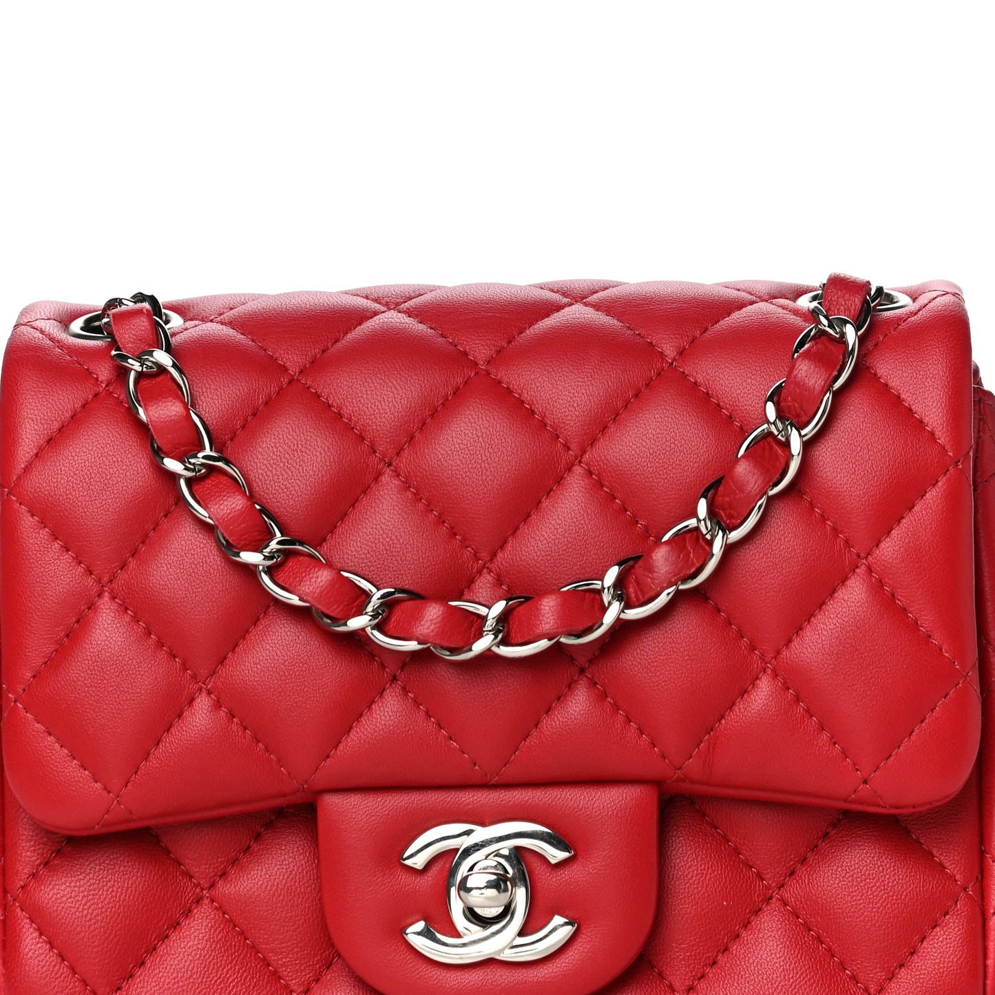 Lambskin Quilted Mini Square Flap Red
