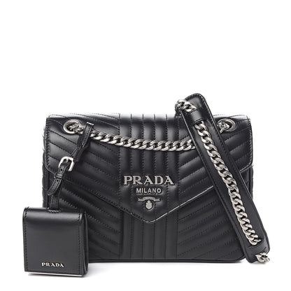 Prada Soft Calf Impunture Diagramme Flap Black 1 of 9