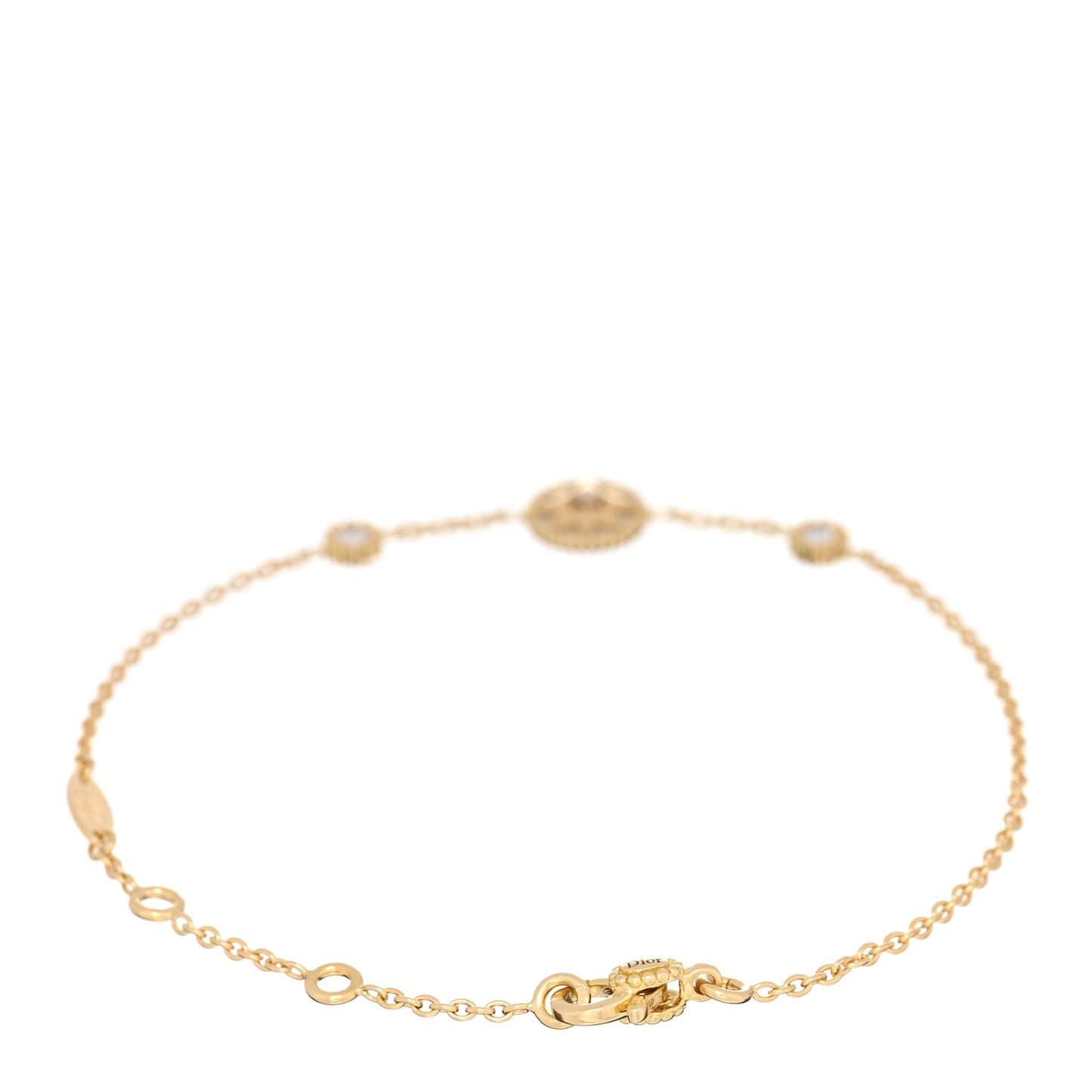 18K Yellow Gold Diamond Mother of Pearl 3 Station Rose Des Vents Bracelet