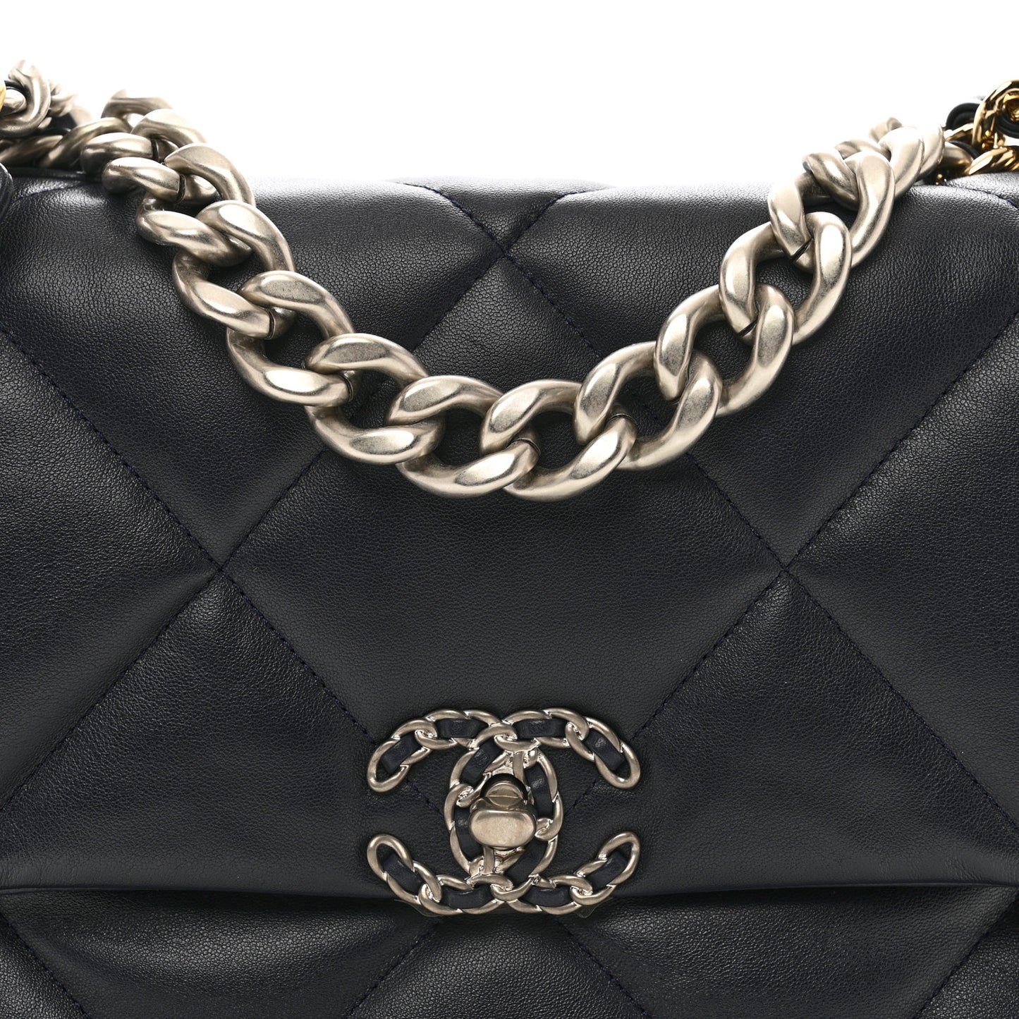 Lambskin Quilted Large Chanel 19 Flap Navy Blue