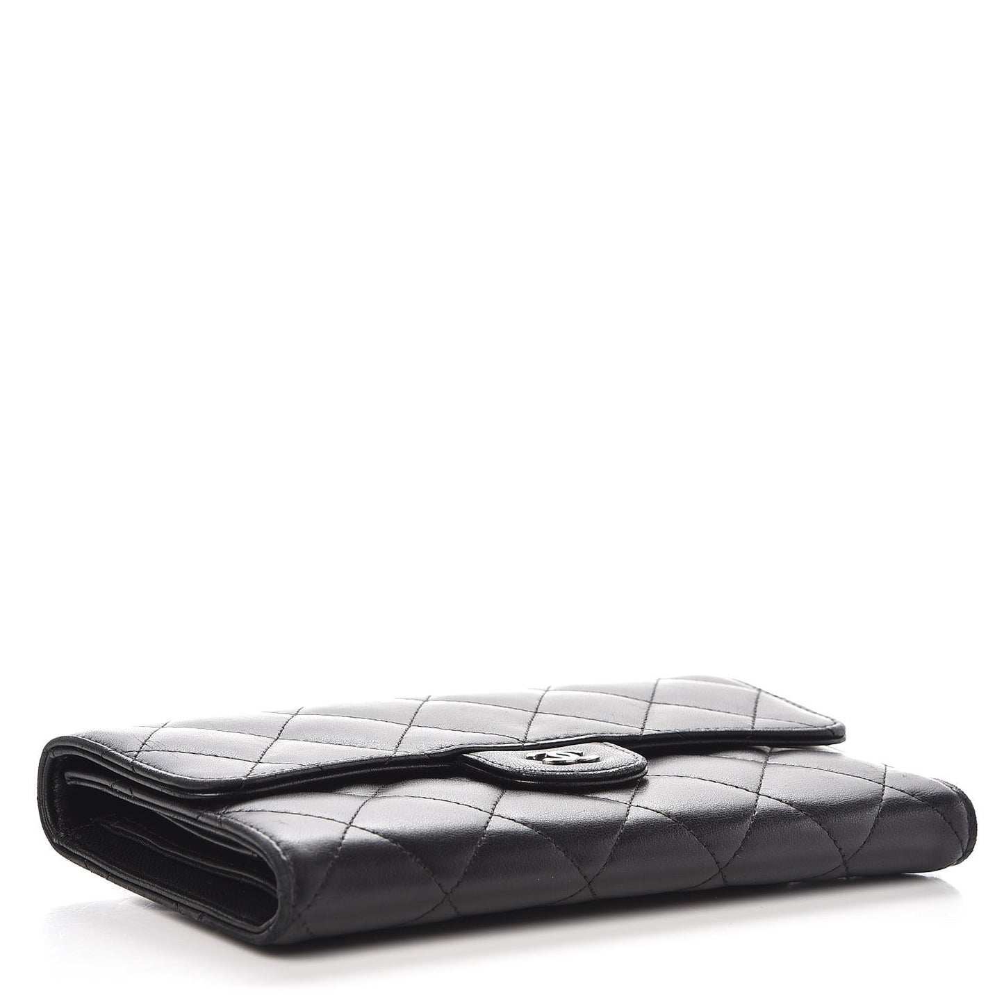 Lambskin Quilted Large Flap Wallet Black