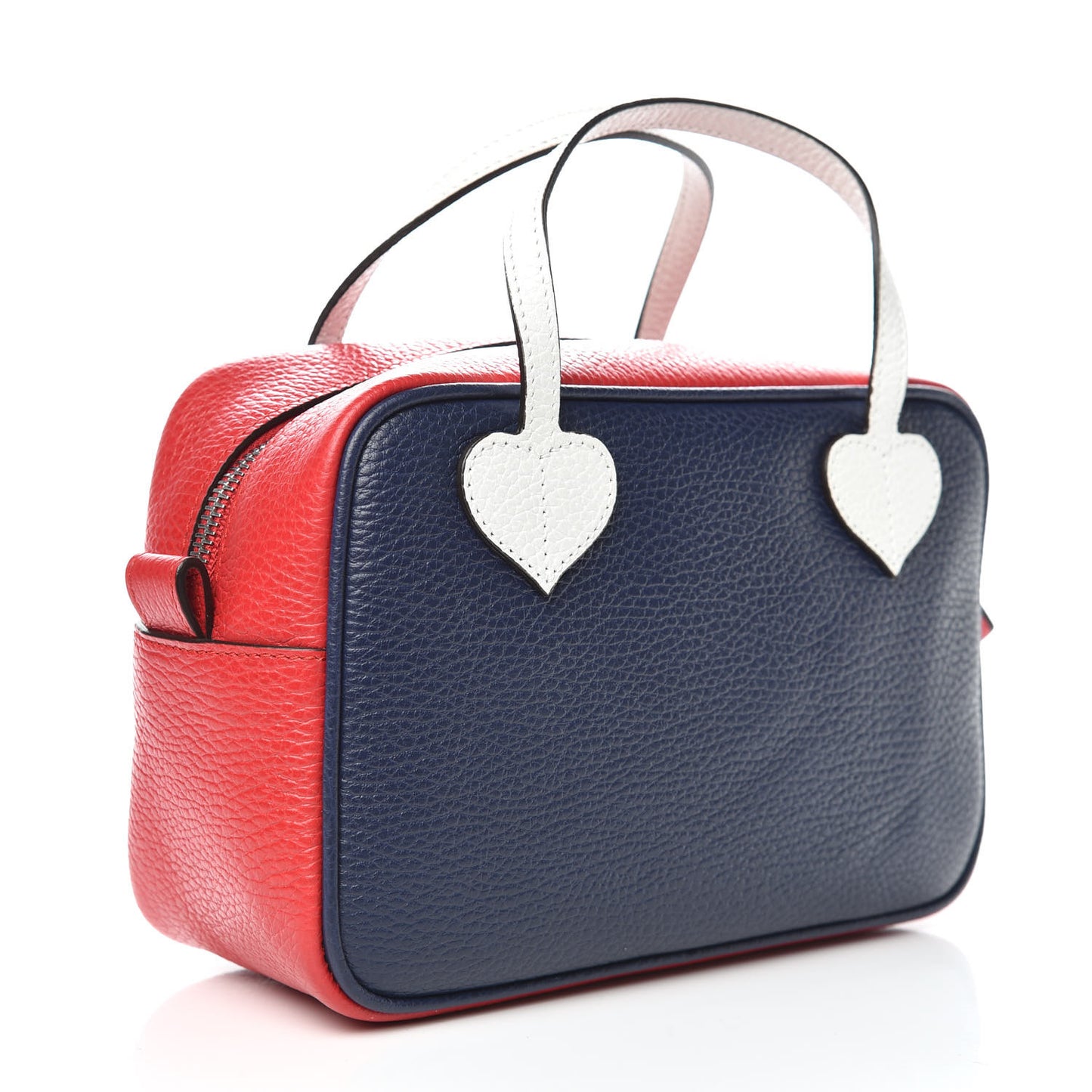 Calfskin Kids Heart Top Handle Bag Blue Hibiscus Red