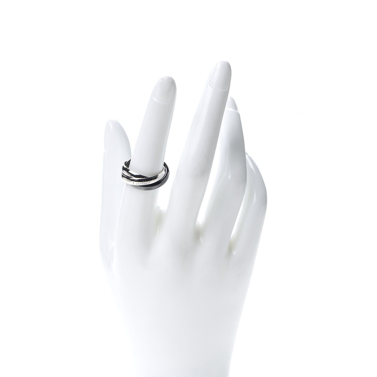 Cartier 18K White Gold Black Ceramic Trinity Ring 54 6.75 2 of 6