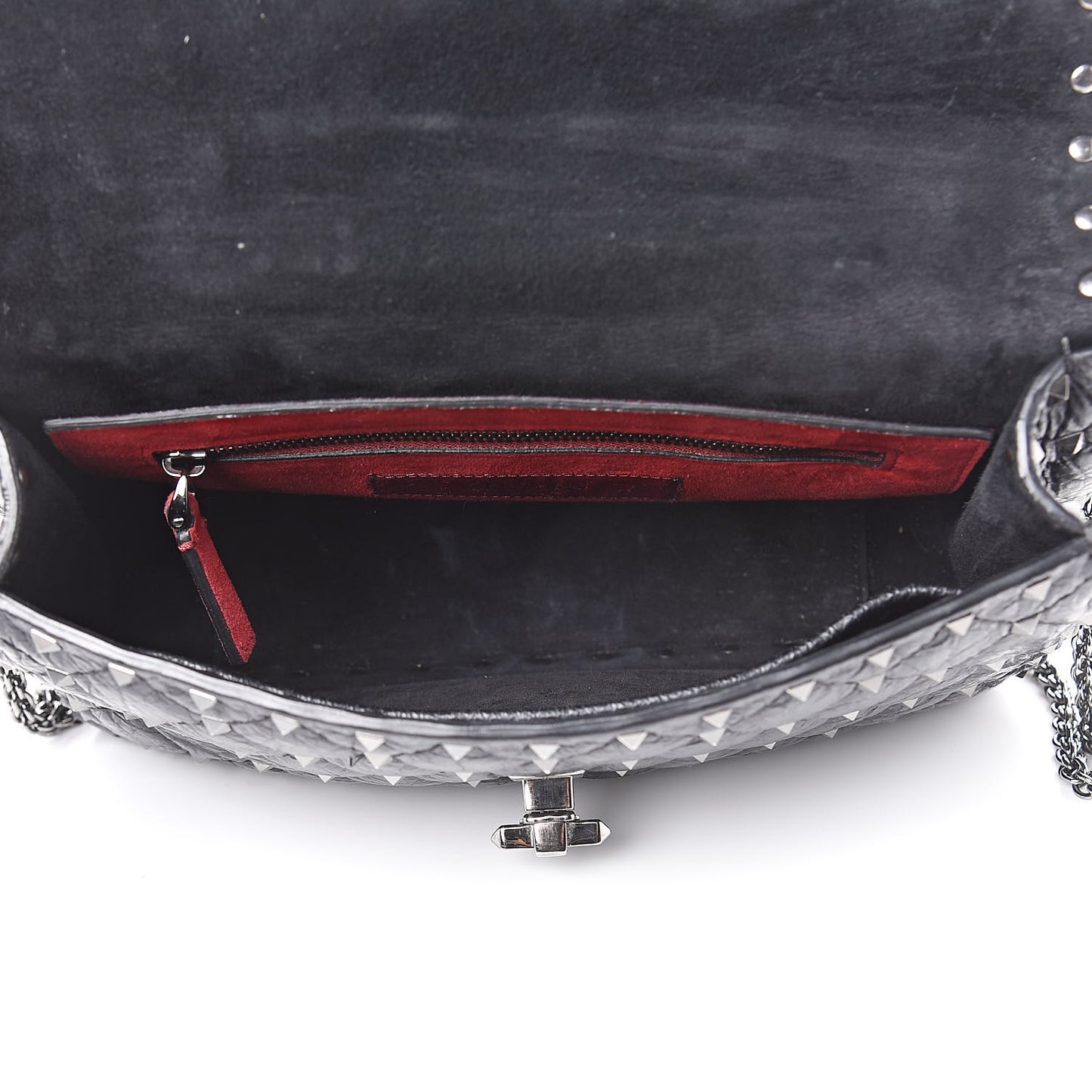 Craquele Nappa Medium Rockstud Spike Shoulder Bag Black