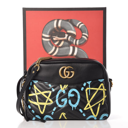 Gucci Calfskin Matelasse GucciGhost Medium GG Marmont Chain Shoulder Bag Black New Acquamarine 11 of 11