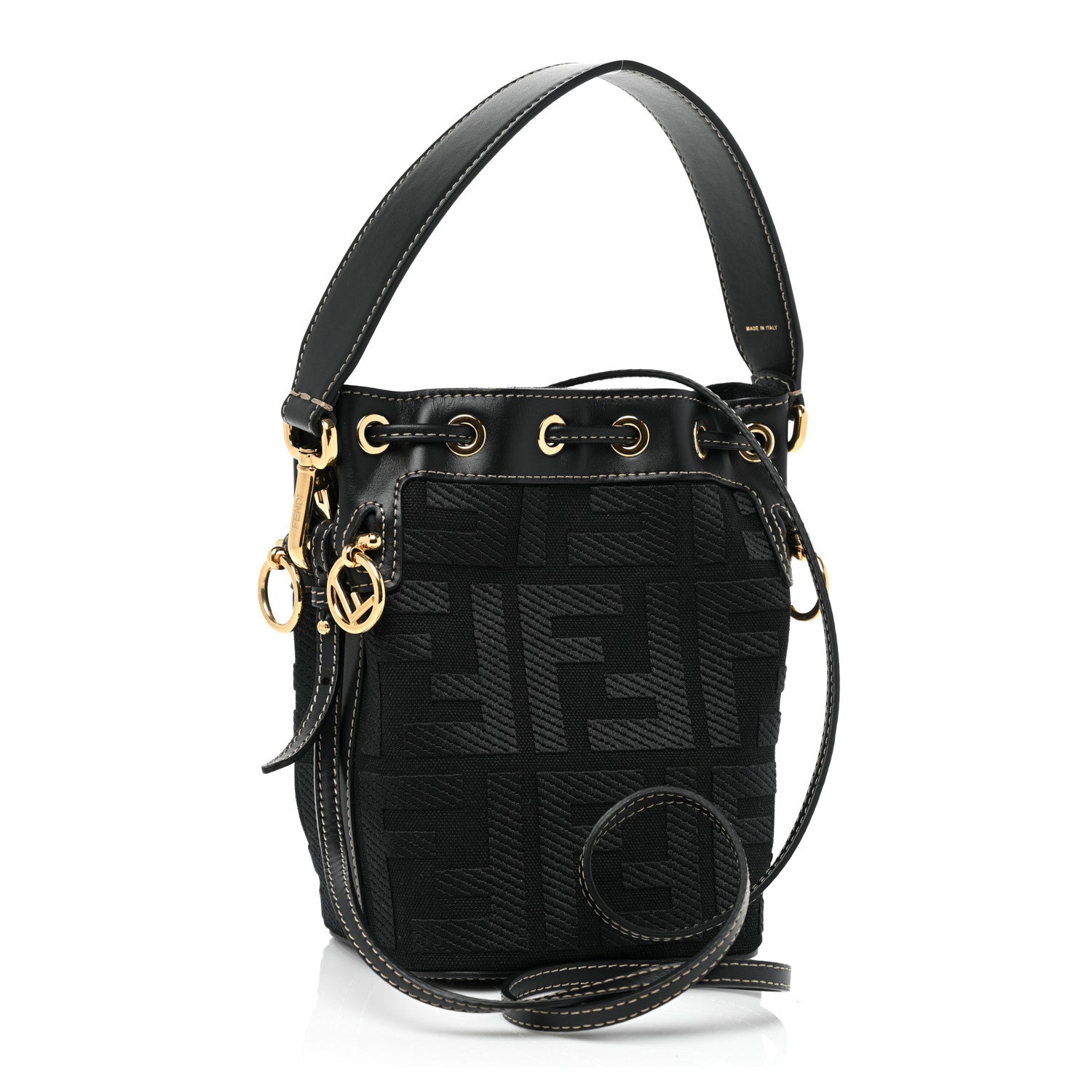 Fendi Canvas Vitello King F is Fendi FF Embroidered Mini Mon Tresor Bucket Bag Black 3 of 8