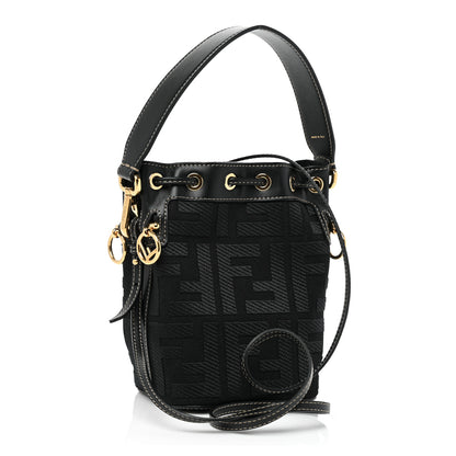 Fendi Canvas Vitello King F is Fendi FF Embroidered Mini Mon Tresor Bucket Bag Black 3 of 8