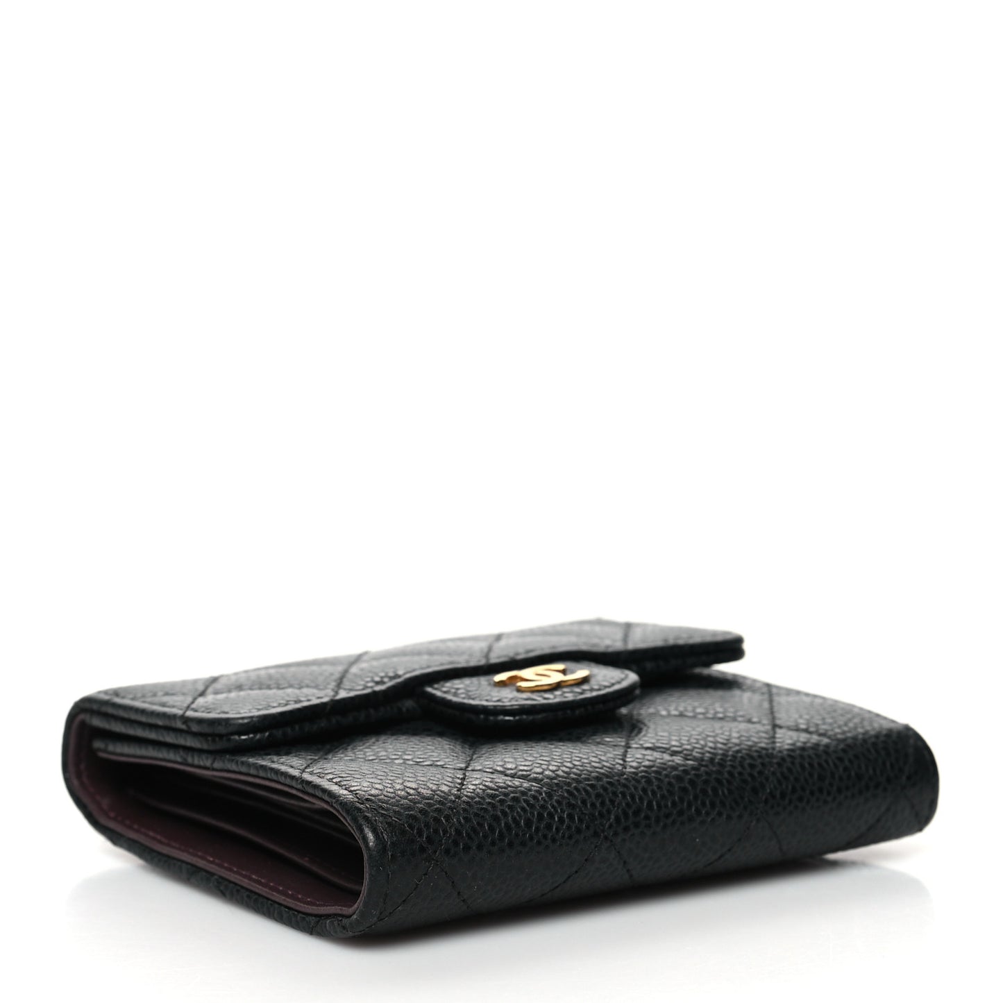 Caviar Quilted Compact Flap Wallet Black