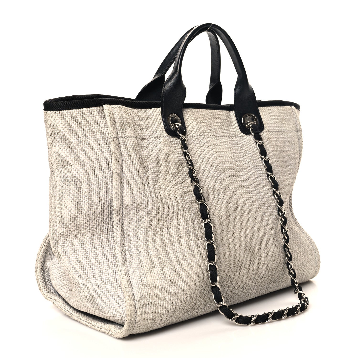 Chanel Woven Straw Raffia Medium Deauville Tote Grey 3 of 12