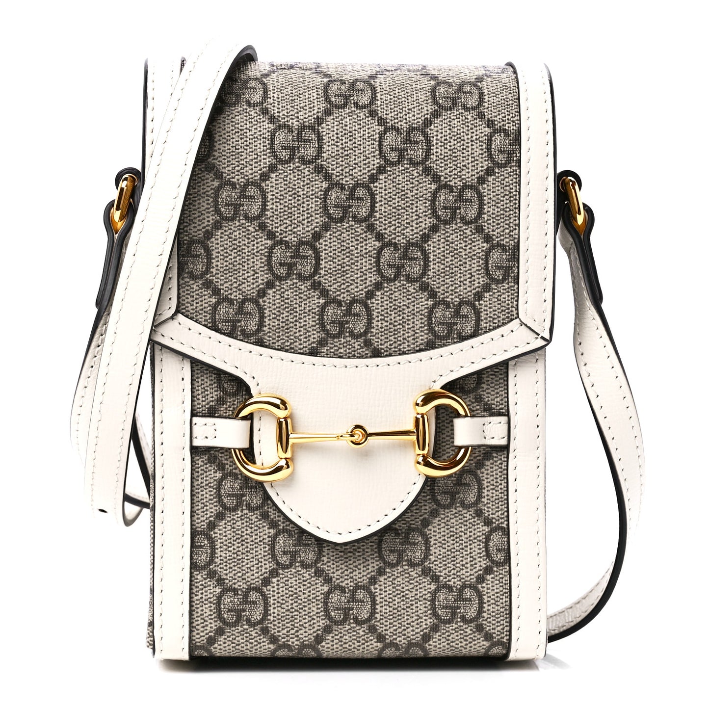 GG Supreme Monogram Azalea Calfskin Mini Horsebit 1955 Crossbody Bag Beige Ebony Mystic White