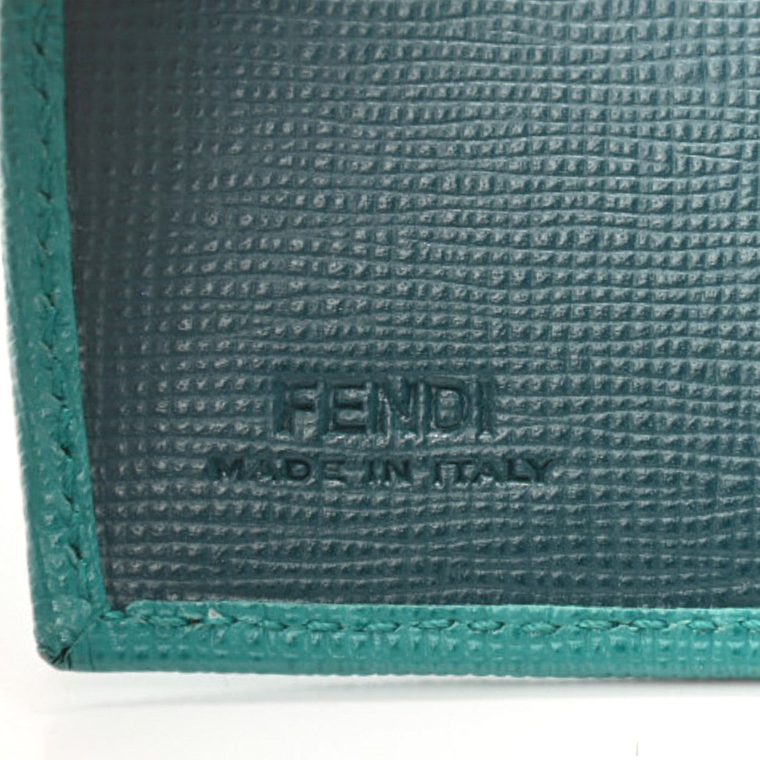 Fendi Vitello Elite Bi-Color Compact Wallet Lago Oceano 6 of 9