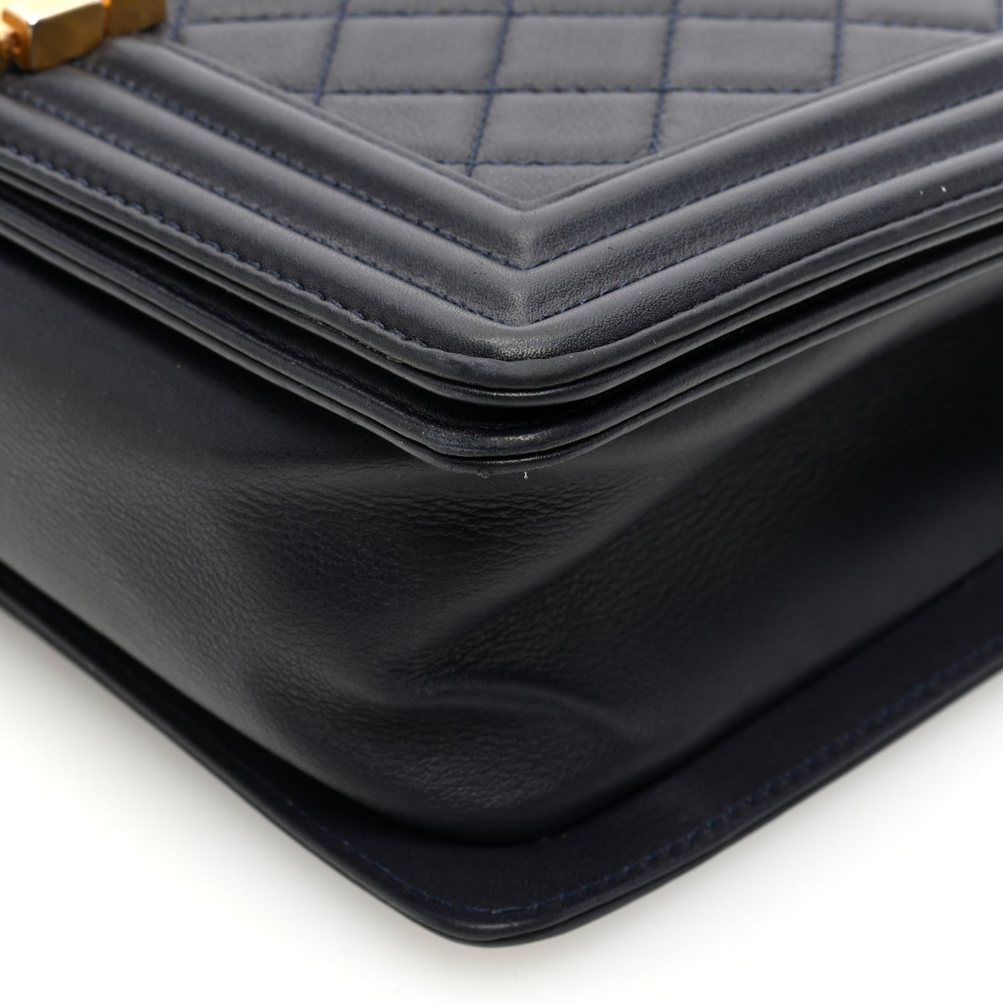 Lambskin Quilted Medium Boy Flap Dark Navy