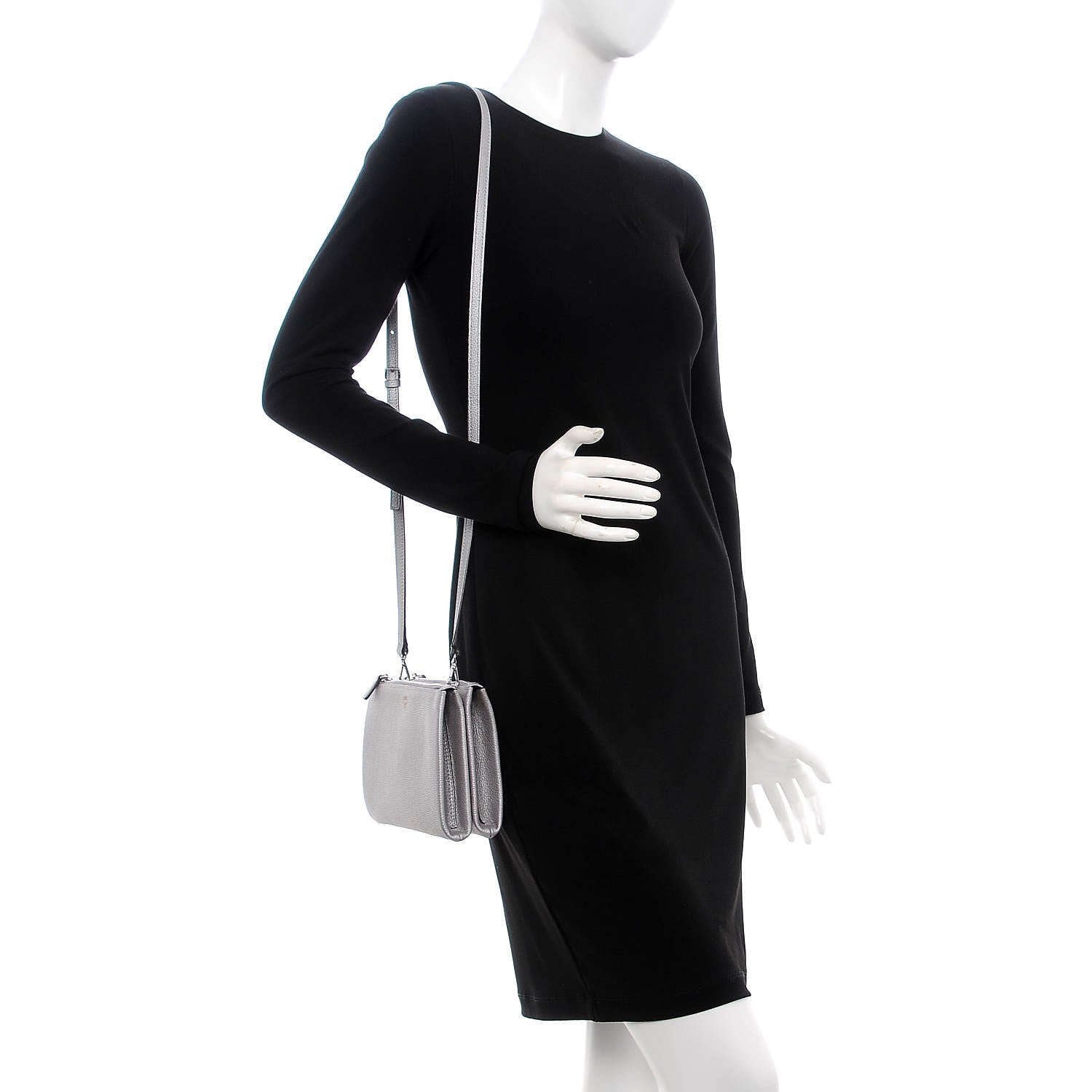 MCM Grained Calfskin Milla Double Crossbody Bag Spike Silver 2 of 13