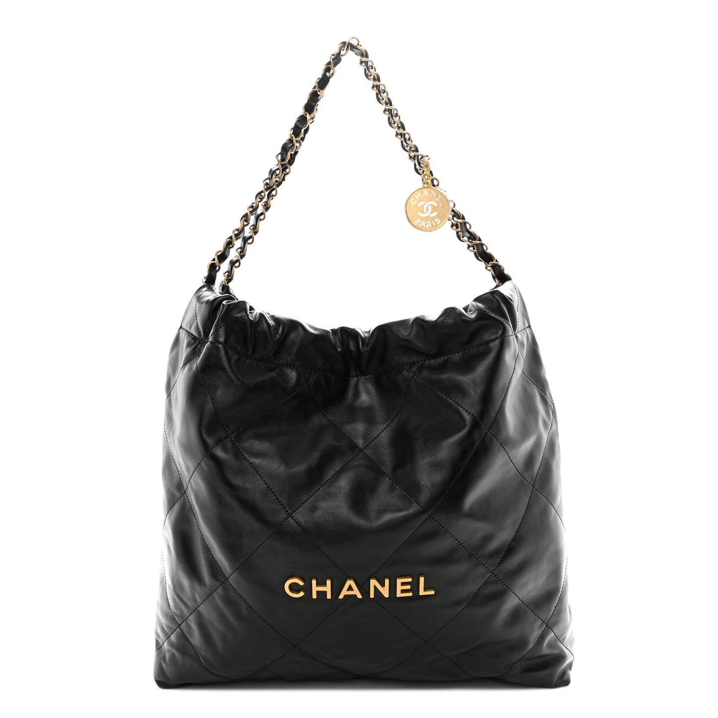 Shiny Calfskin Quilted Chanel 22 Black