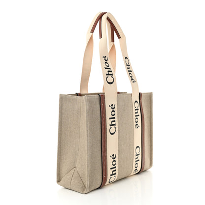 Chloe Cotton Calfskin Medium Woody Ribbon Tote White Brown 3 of 10