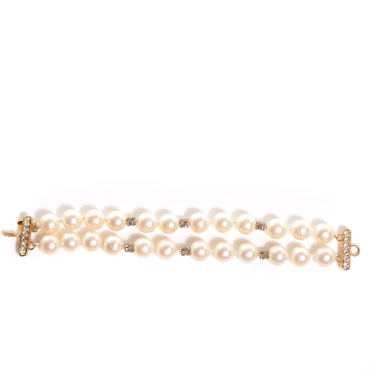 Pearl Crystal Double Strand Bracelet Gold