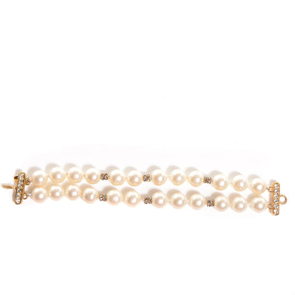 Chanel Pearl Crystal Double Strand Bracelet Gold 4 of 7