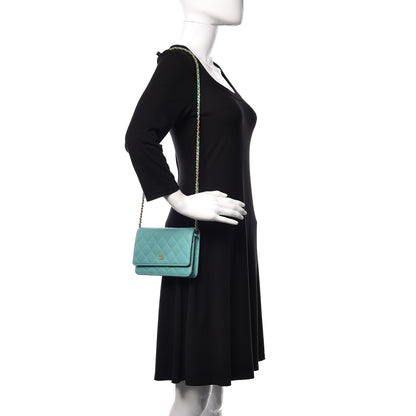 Chanel Calfskin Quilted Wallet On Chain WOC Green 2 of 11
