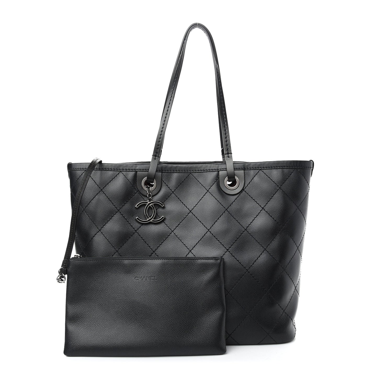 Grained Calfskin Shopping Fever Tote Black