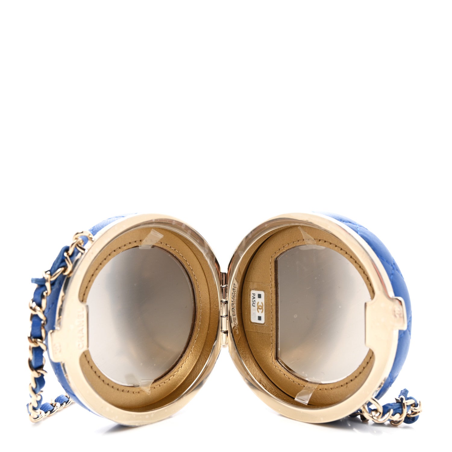 Chanel Lambskin Enamel Quilted Round Poker Chip Clutch With Chain